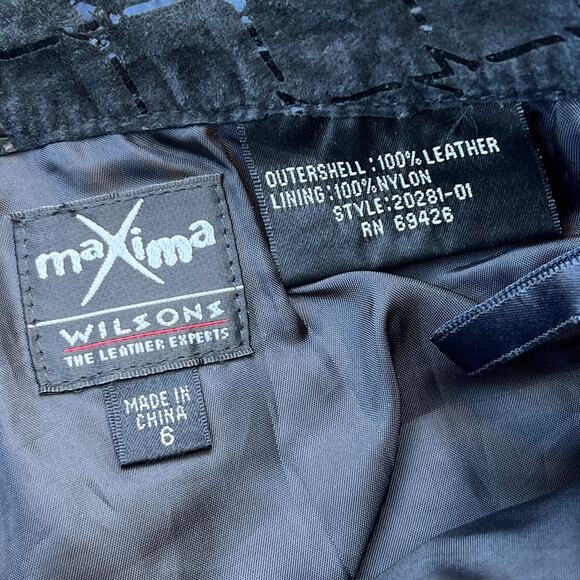 Vintage Maxima Wilson Leather Straight Leg Suede Pants Printed Size 6 Black - Picture 2 of 4